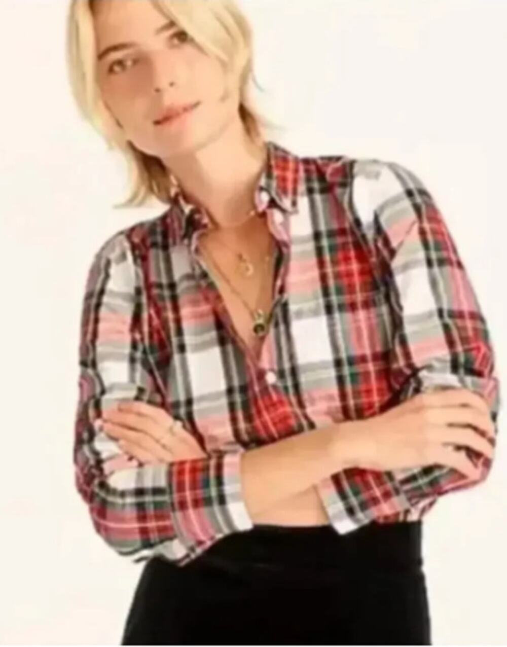 J. Crew Classic Washed Cotton Poplin Shirt in Snowy Stewart Tartan Size 4